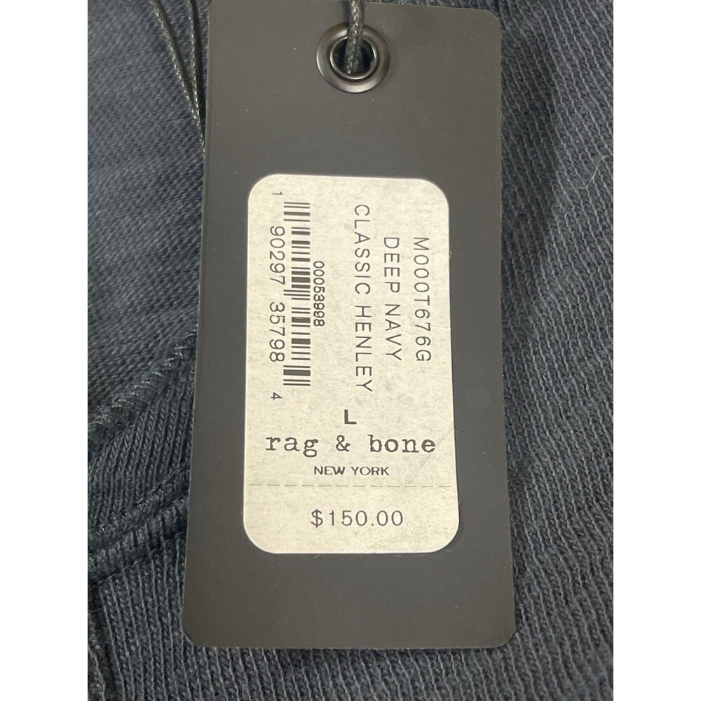 Rag & Bone Long Sleeve Henley Classic Men’s Large Deep Navy 100% Cotton NWT - Picture 9 of 10